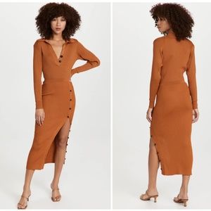 Self-Portrait Long-Sleeve Button-Up Knitted Polo Dress Size XL Cinnamon